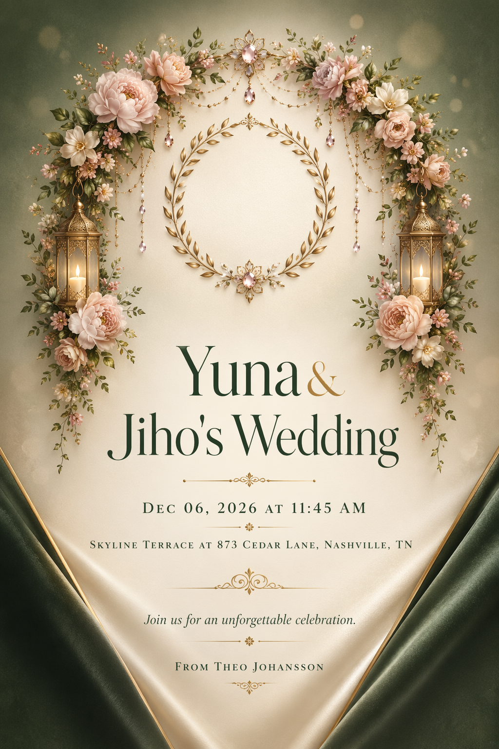 Garden Romance Ceremony wedding invitation template