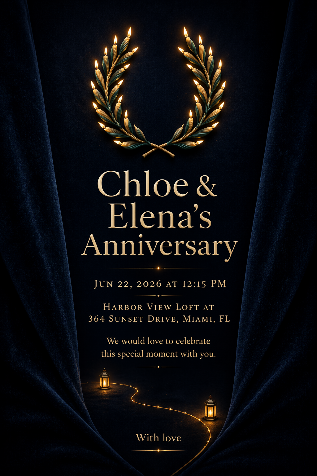 Candlelit Supper Club anniversary invitation template