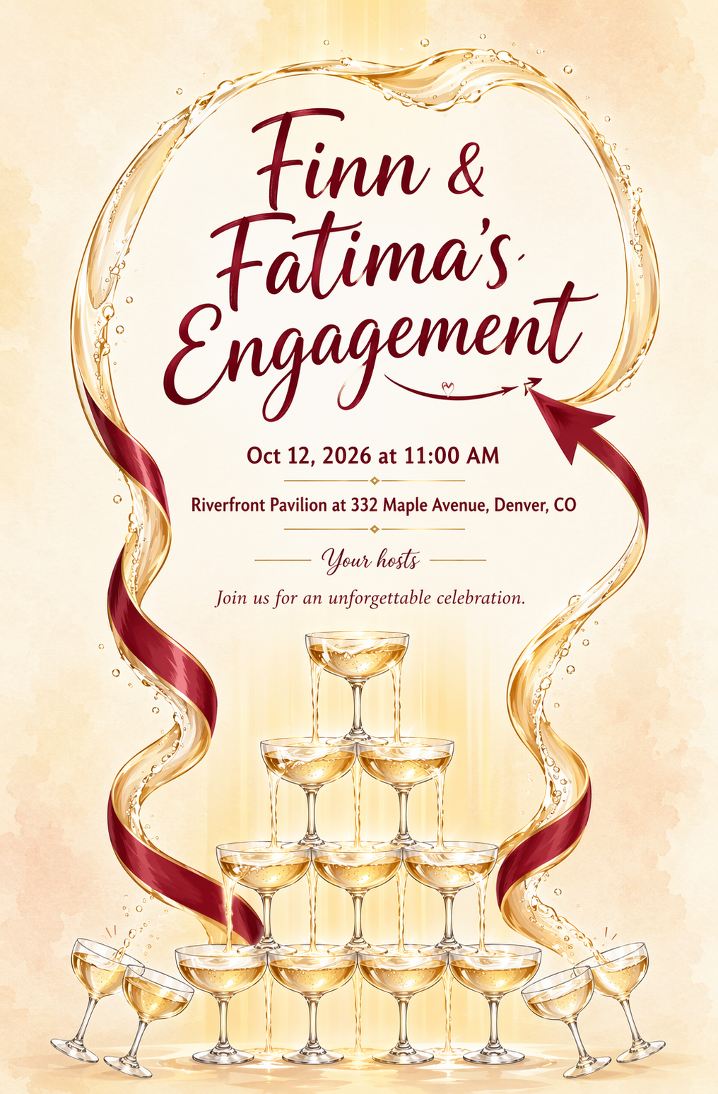 Champagne Tower Toast engagement invitation template