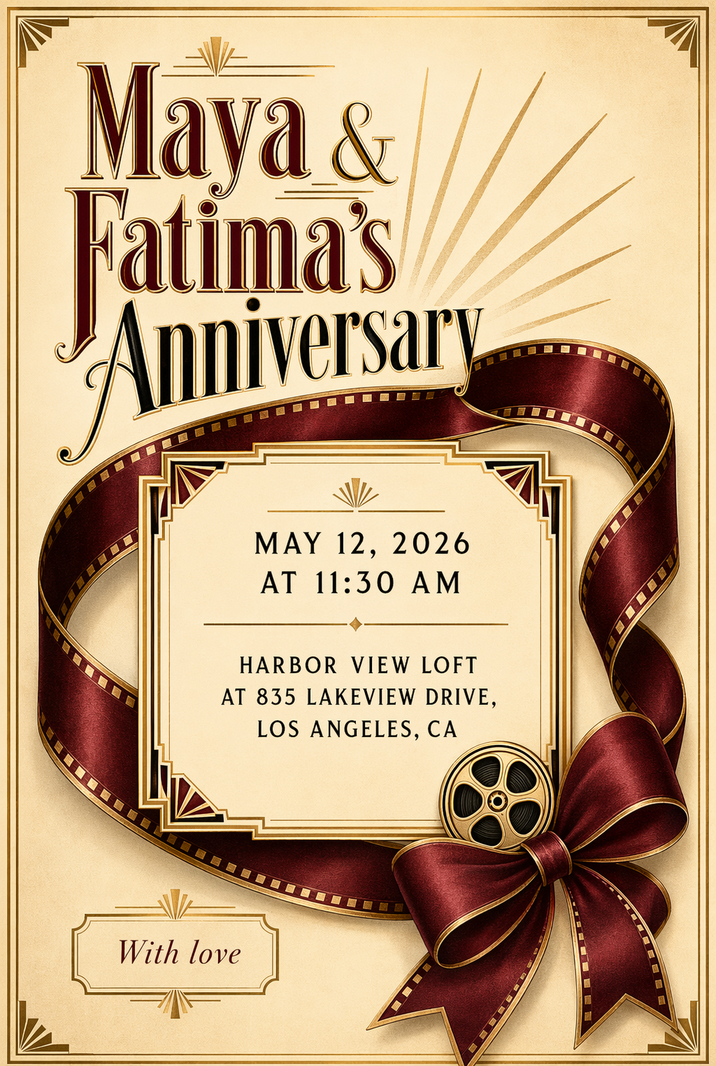 Vintage Hollywood anniversary invitation template