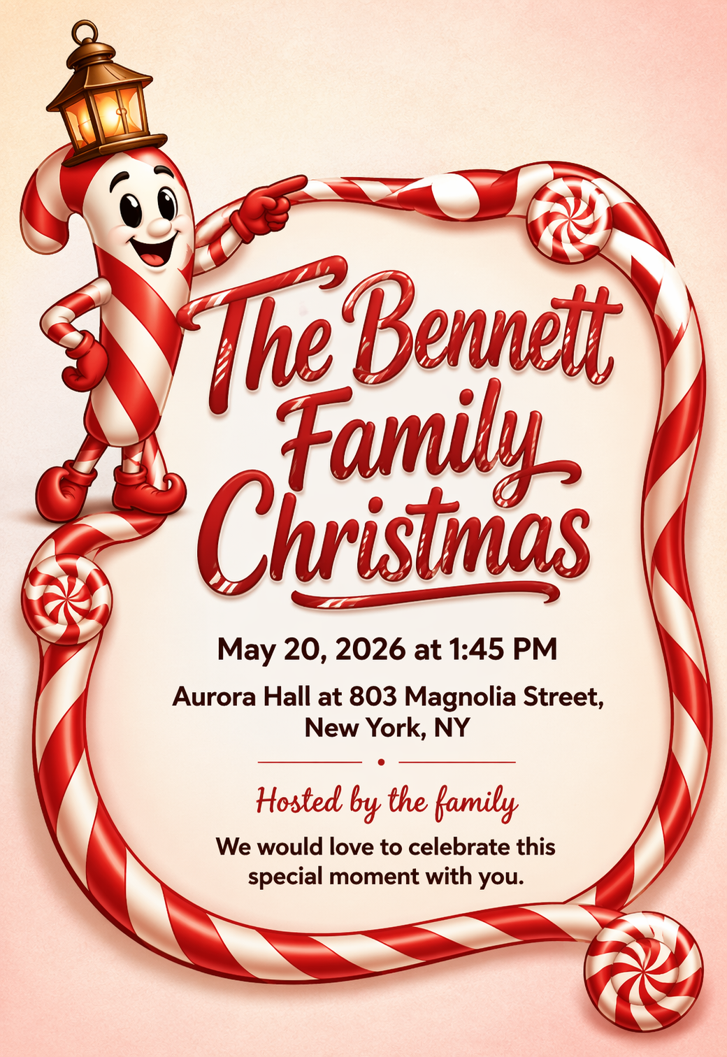 Candy Cane Village christmas invitation template
