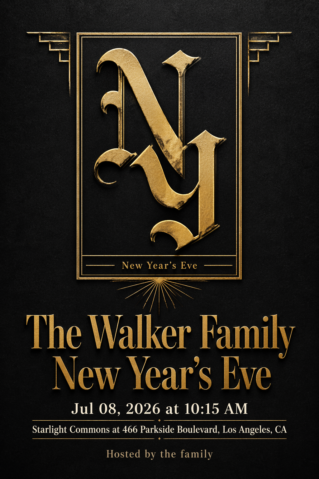 Black & Gold Glam new year invitation template