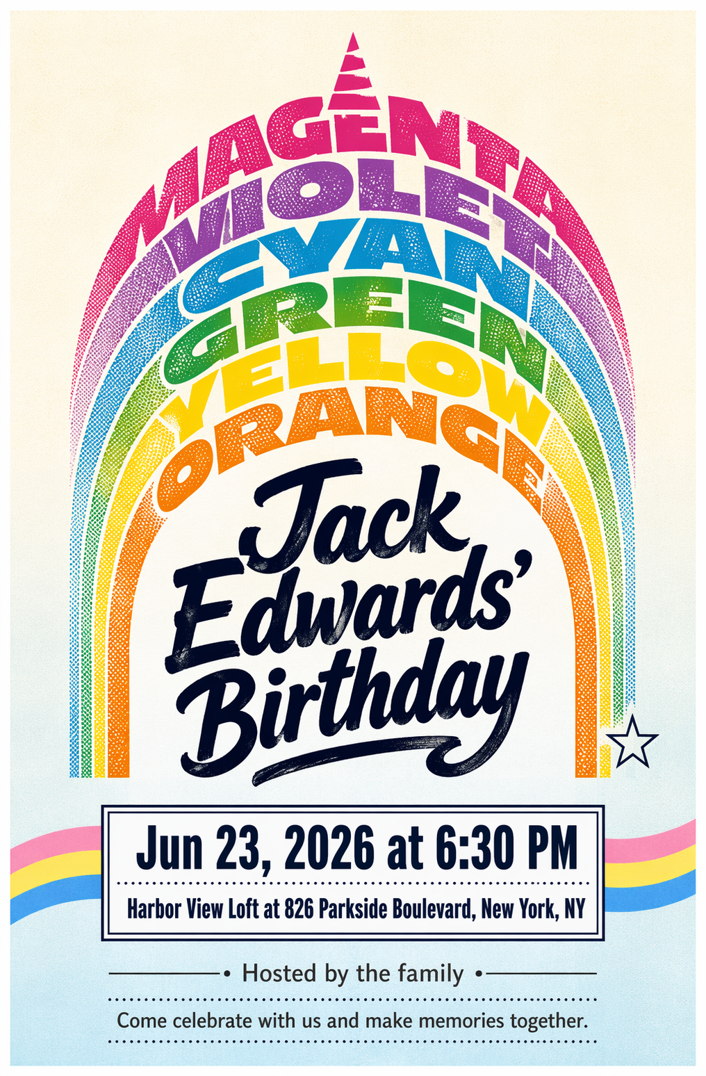 Unicorn Rainbow Party birthday invitation template