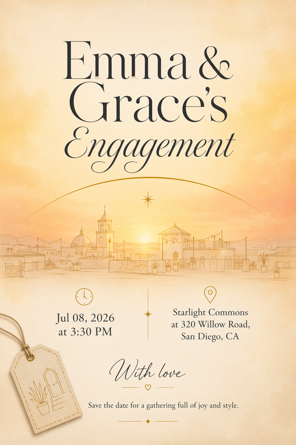 Golden Hour Rooftop engagement invitation template
