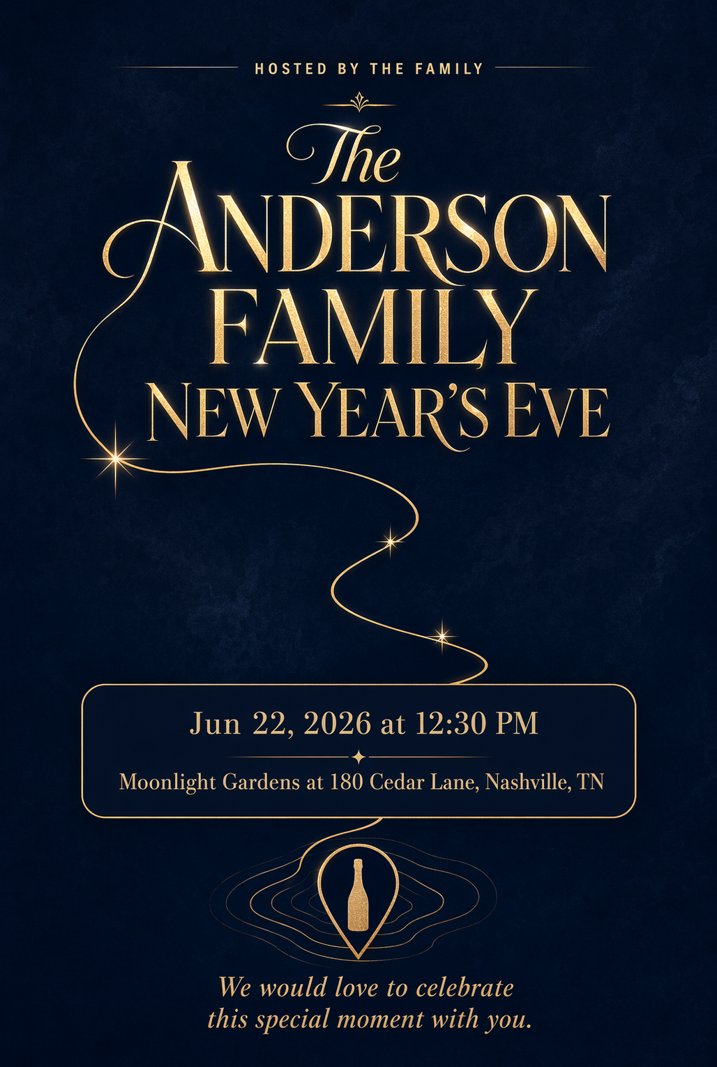 Champagne Sparkle new year invitation template