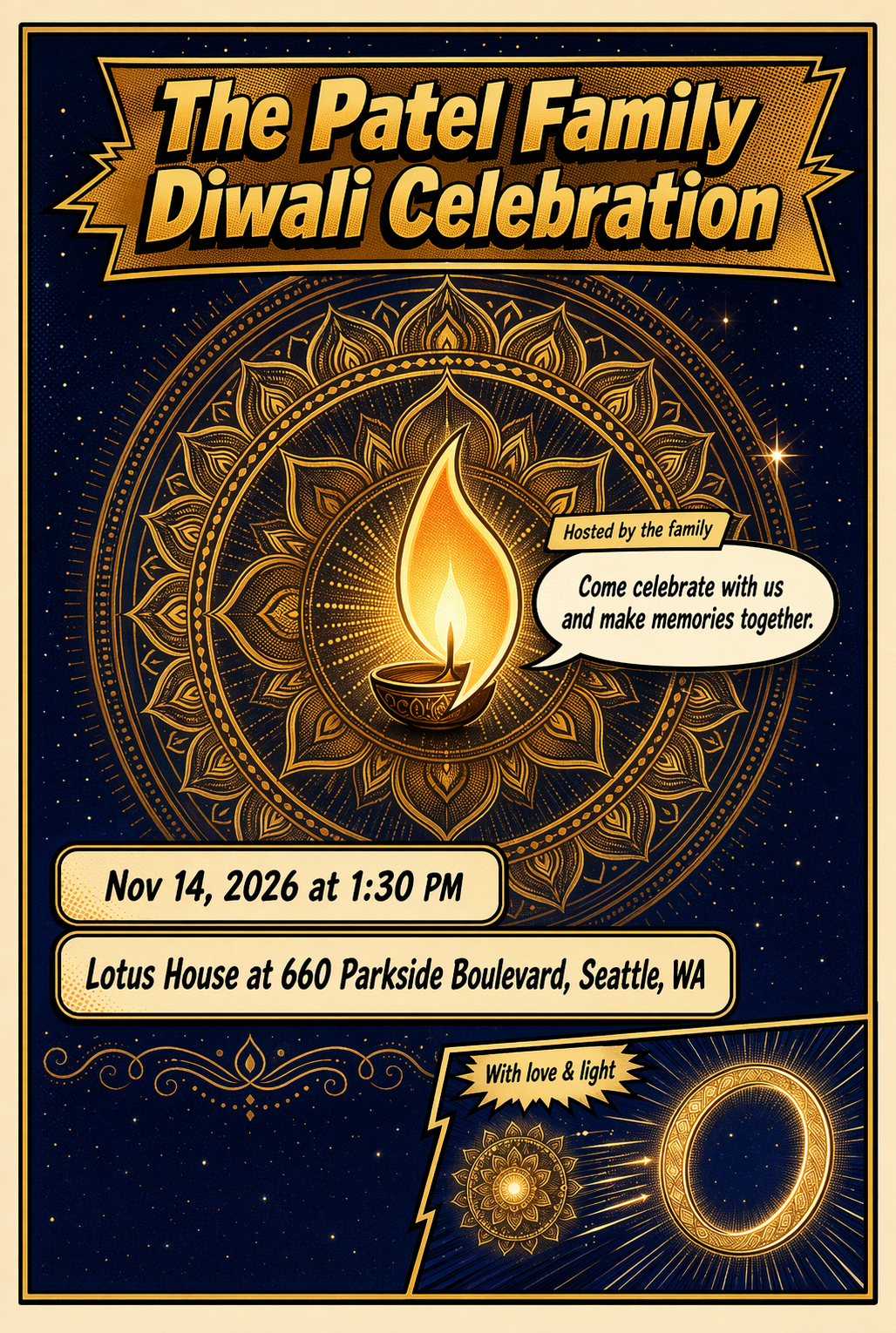 Golden Mandala Art diwali invitation template