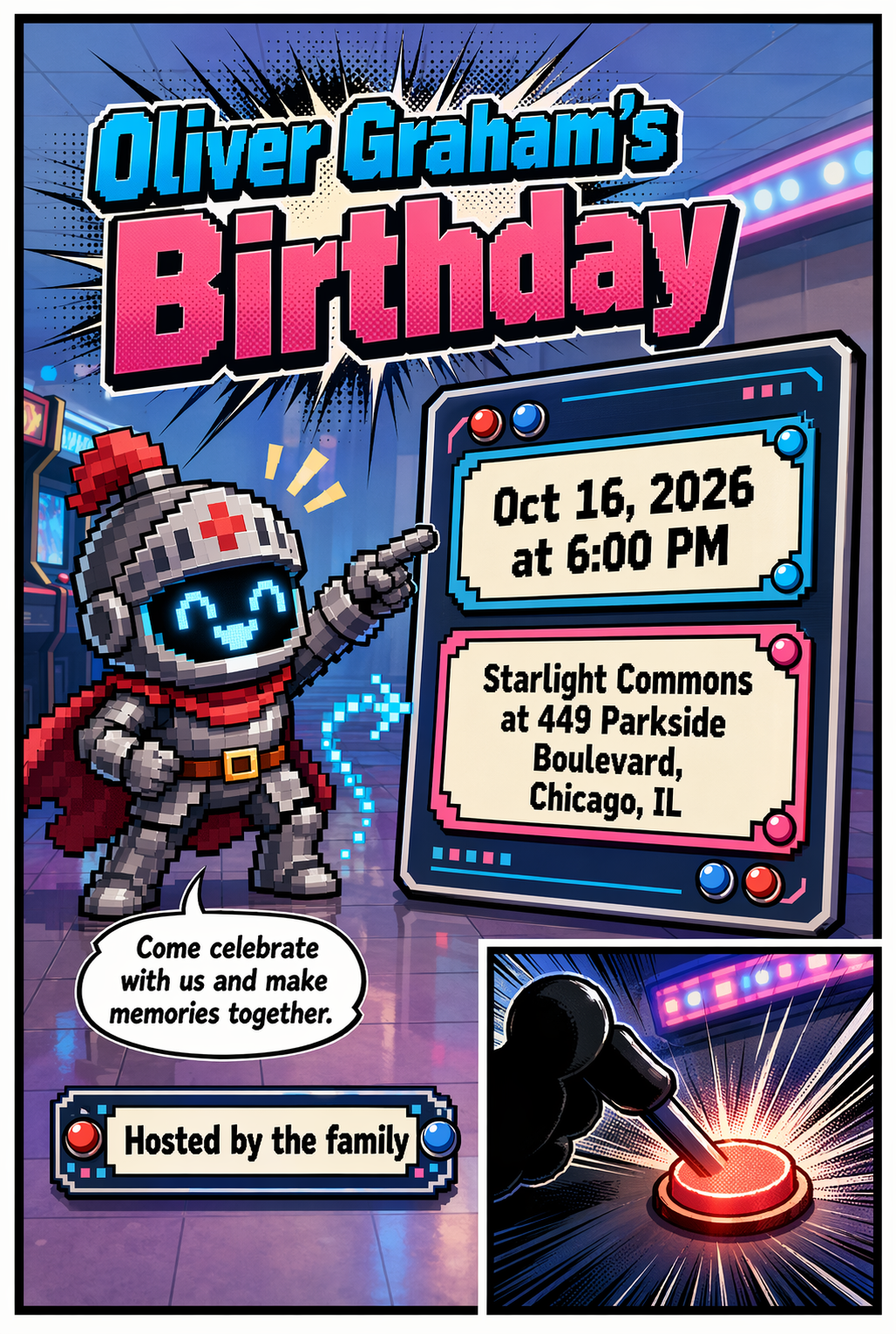 Arcade Game Night birthday invitation template