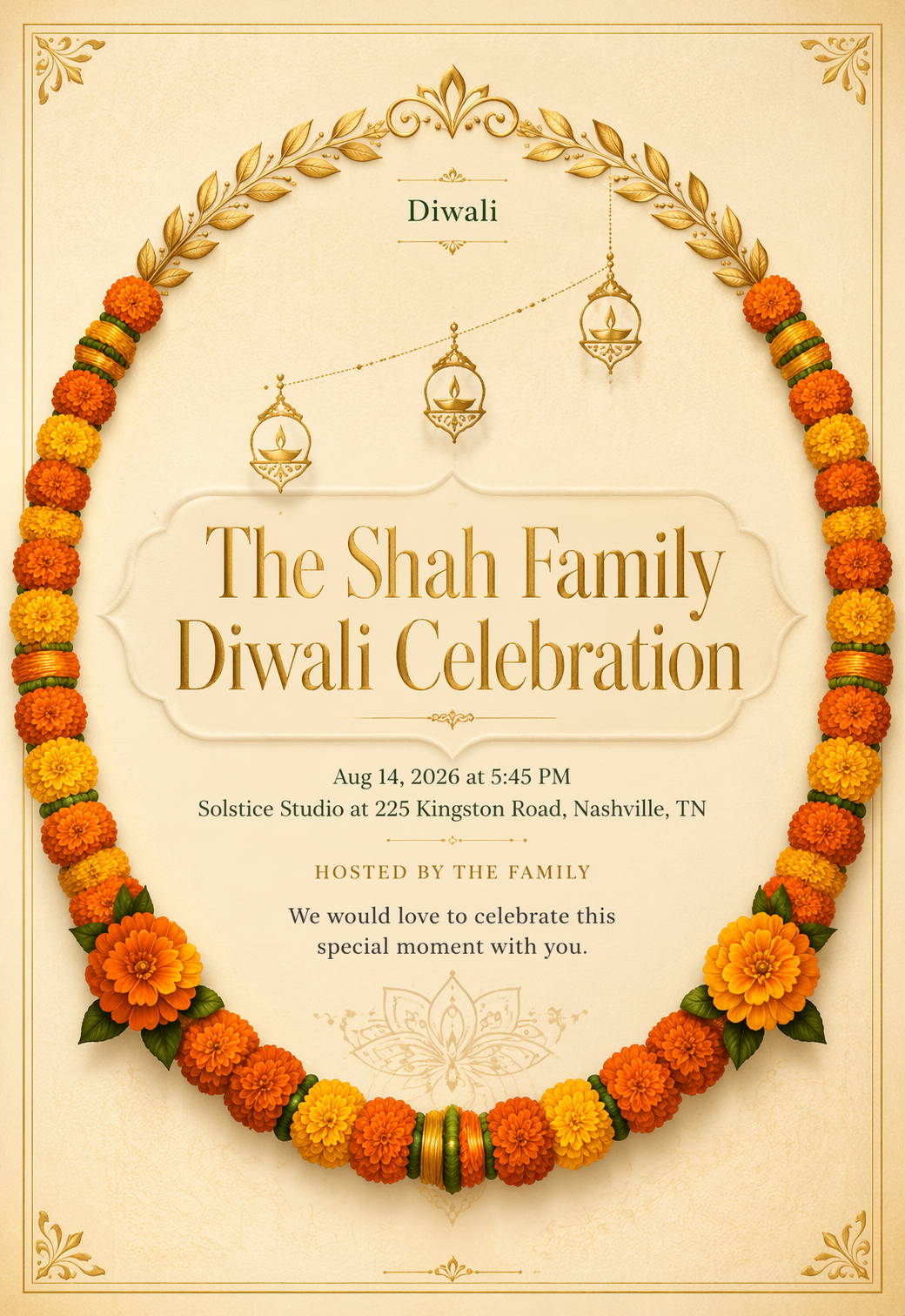 Marigold Courtyard diwali invitation template