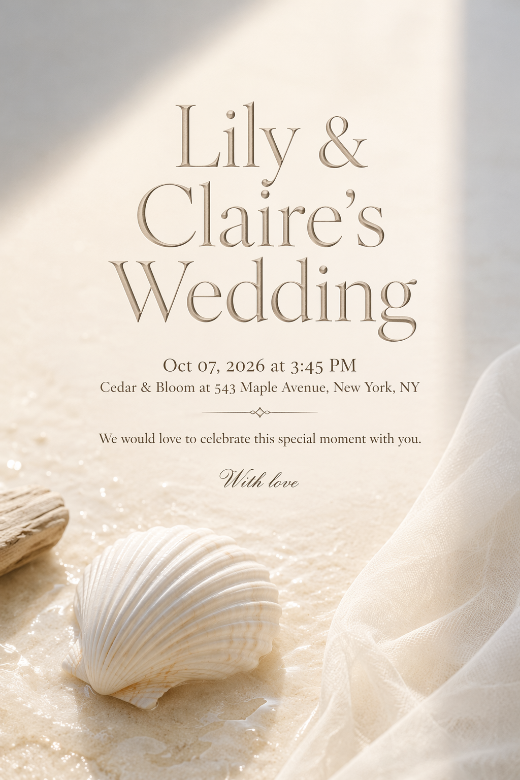 Beachfront White Wedding wedding invitation template