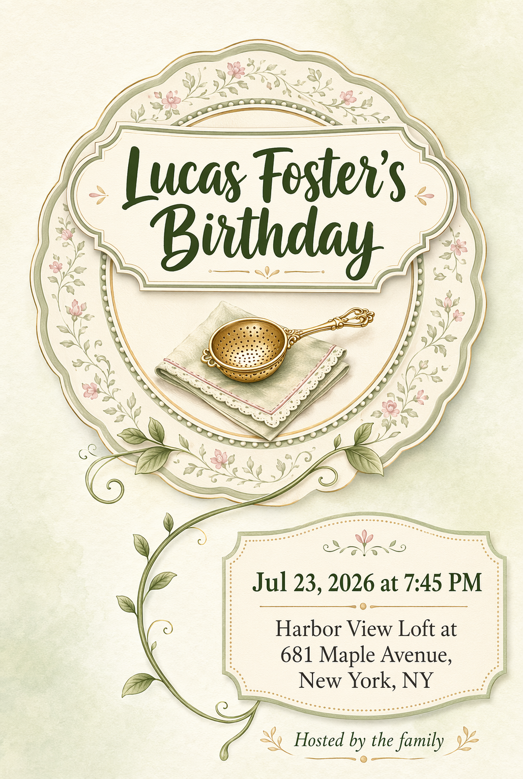 Garden Tea Party birthday invitation template