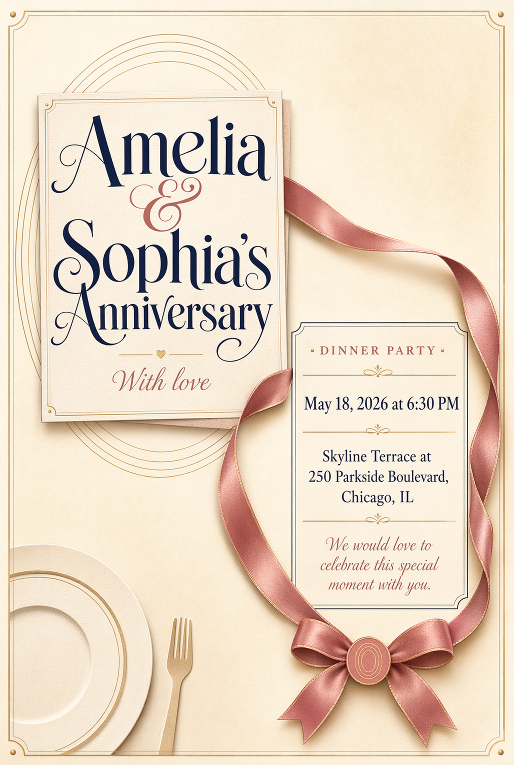 Anniversary Anniversary Dinner Party Invitation (Illustrated)