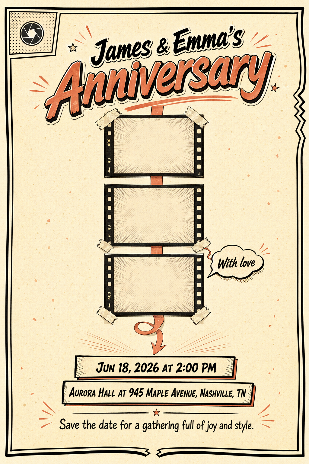 Anniversary Through the Years Photo Party Invitation (Comic)