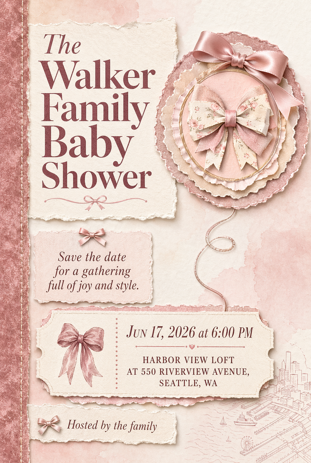 Baby Shower Coquette Bow Baby Shower Invitation (Collage)