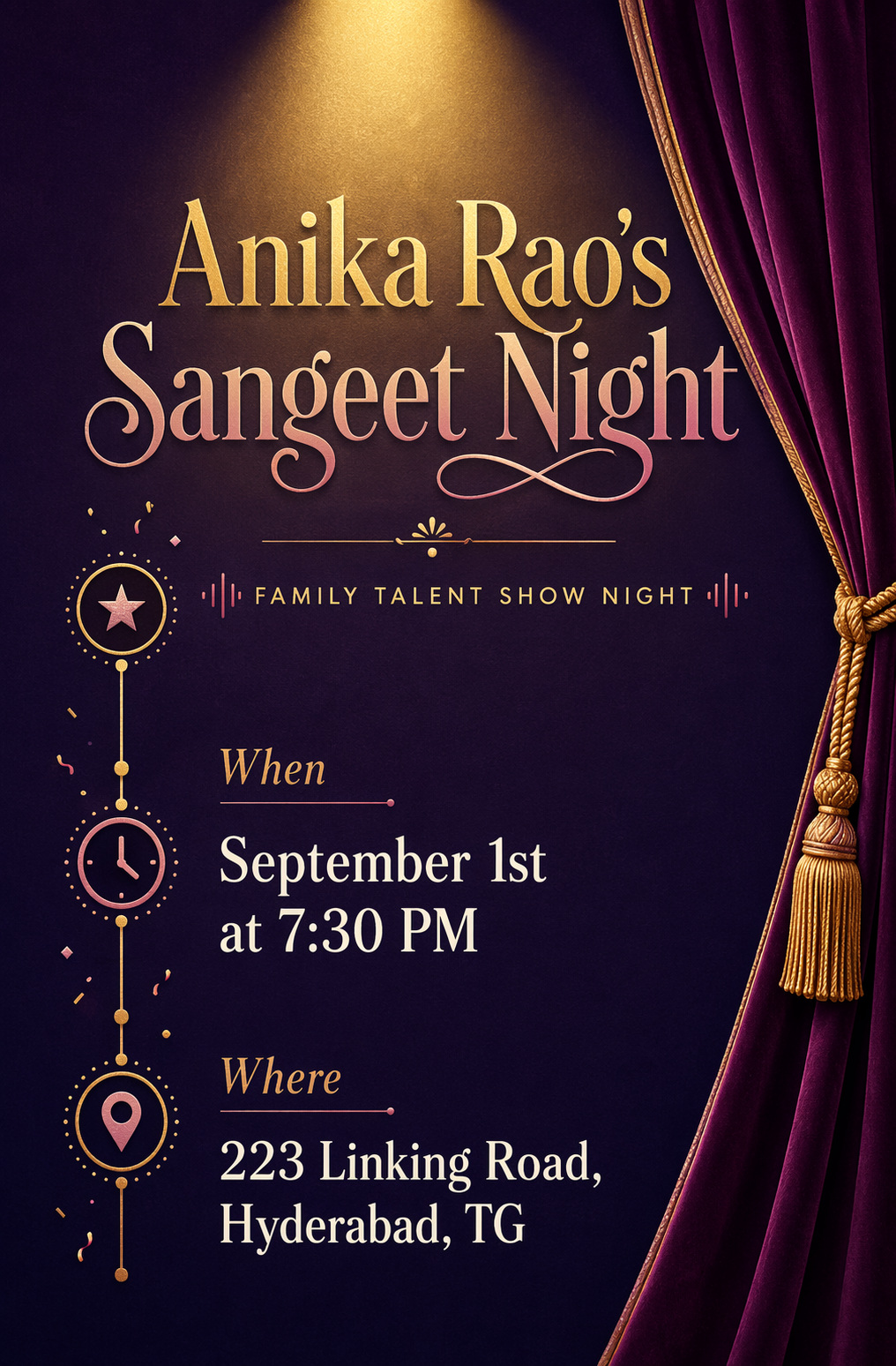 Family Talent Show Night sangeet invitation template