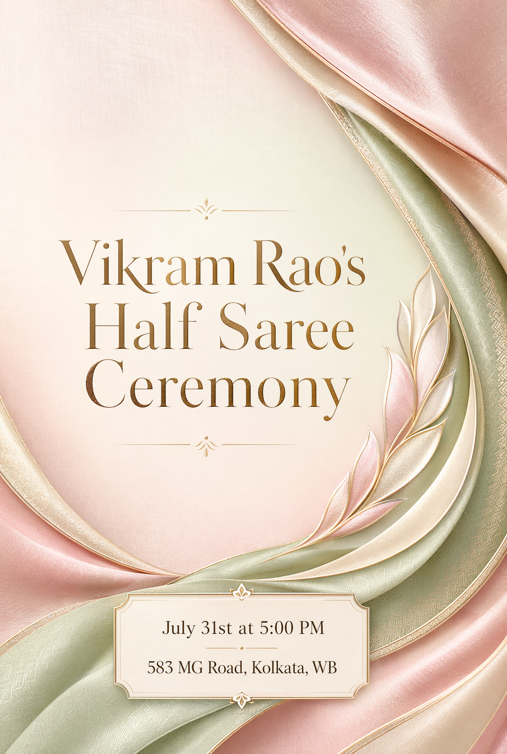 Pastel Silk Drape Ceremony half saree invitation template