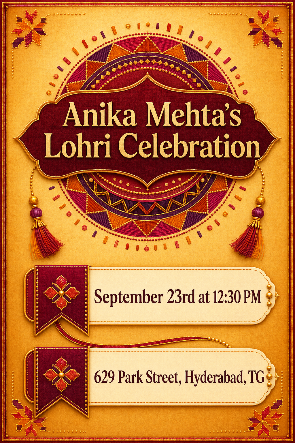 Lohri Celebration Traditional Dhol & Dance Invitation (Info Card)